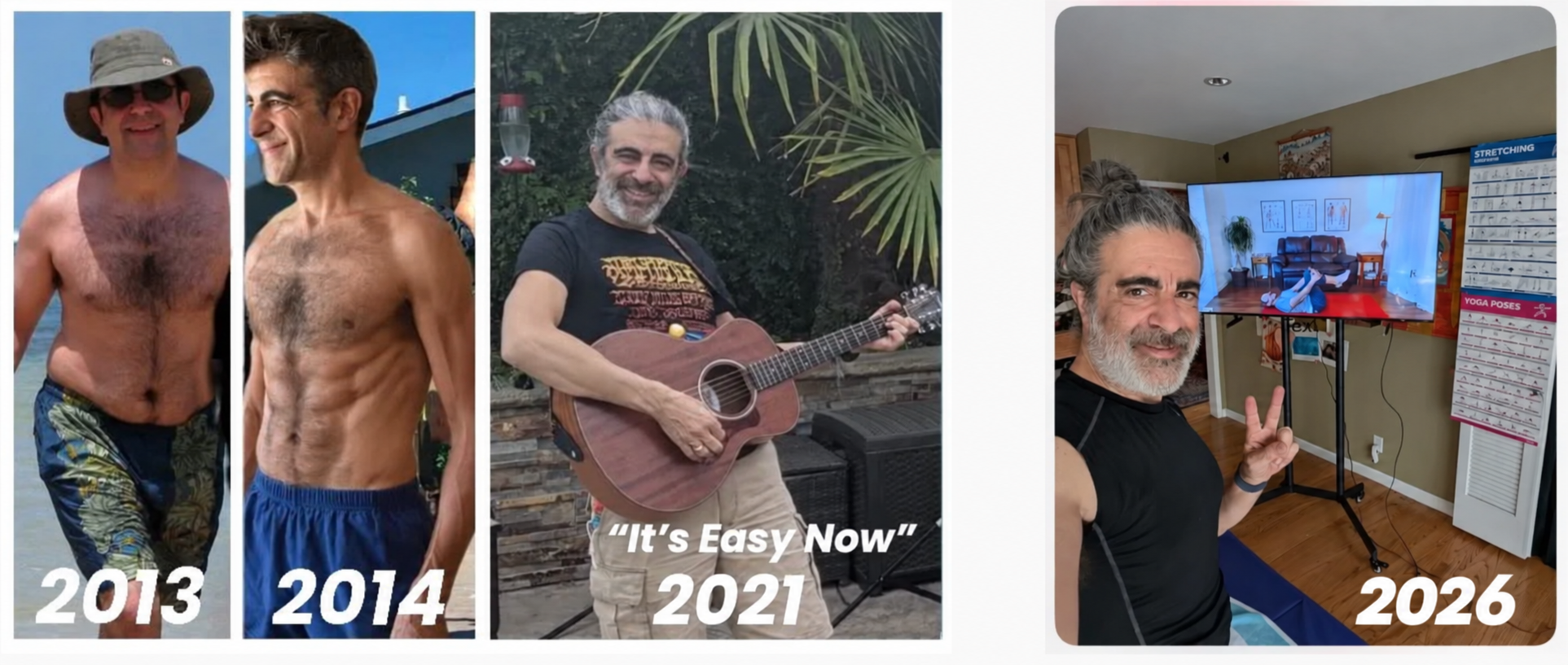 Todd’s four-photo timeline: 2013, 2014, 2021, and 2026